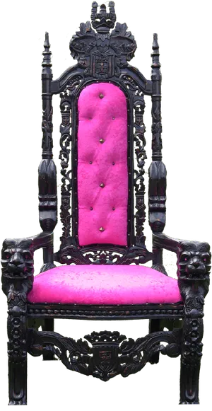 Ornate Blackand Pink Throne Chair PNG Image