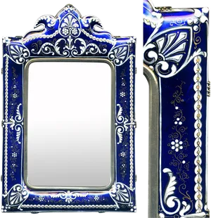 Ornate Blueand Silver Frame PNG Image