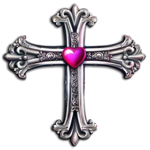 Ornate Chrome Heart Cross Graphic Png 32 PNG Image