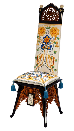 Ornate Embroidered High Back Chair PNG Image