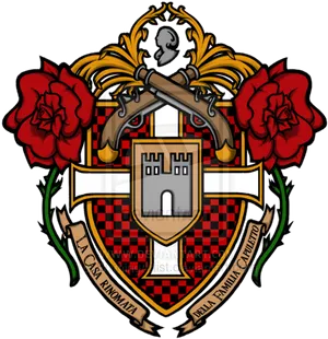 Ornate_ Heraldic_ Crest_with_ Red_ Roses PNG Image