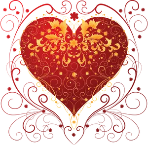 Ornate Red Gold Heart Design PNG Image