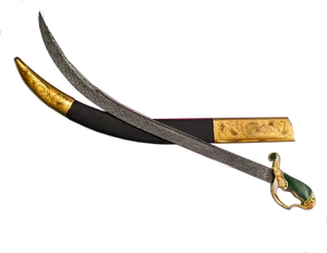 Ornate Scimitarwith Golden Hilt PNG Image