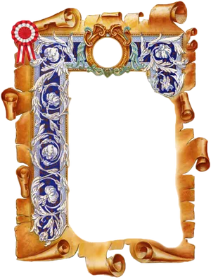 Ornate Scroll Framewith Rosette Ribbon PNG Image