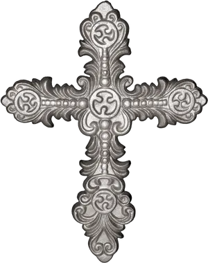 Ornate Silver Cross Design PNG Image