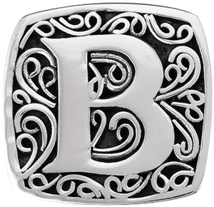 Ornate Silver Letter B Charm PNG Image