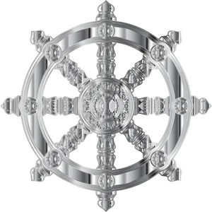 Ornate Silver Ship Wheel PNG Image