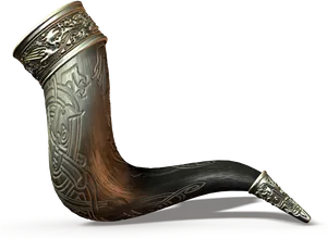 Ornate Viking Drinking Horn PNG Image