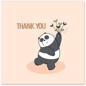 Panda Bouquet Thank You Card PNG Image