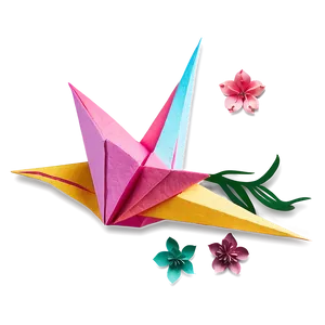 Paper Crane And Sakura Flowers Png Smq PNG Image