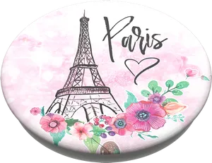 Paris Eiffel Tower Floral Design PNG Image