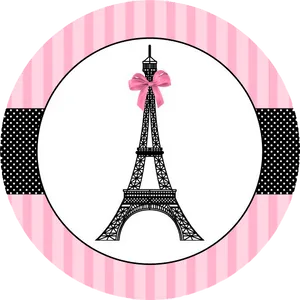 Paris Eiffel Tower Pink Bow Graphic PNG Image