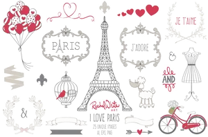 Paris Themed Scrapbooking Elements PNG Image