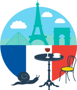 Parisian Culture Iconsand French Flag PNG Image