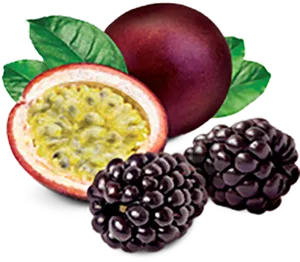 Passion Fruitand Blackberries Illustration PNG Image