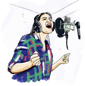 Passionate Singer Recording Session PNG Image