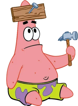 Patrick Star Hammering Nail PNG Image