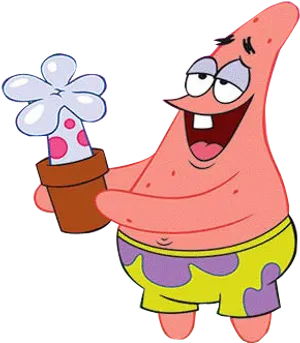 Patrick Star Holding Flower Pot PNG Image