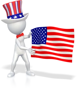 Patriotic Figure Holding American Flag PNG Image