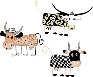 Patterned Cartoon Cows Illustration PNG Image