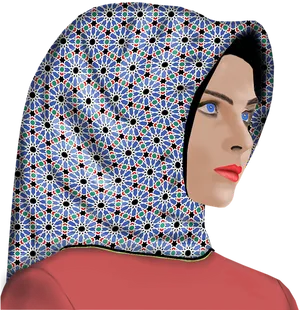 Patterned Hijab Portrait PNG Image