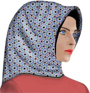 Patterned Hijab Portrait PNG Image