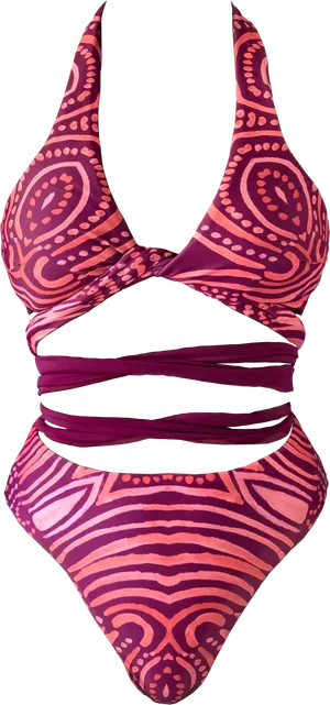 Patterned Pink Bikini Swimwear PNG Image