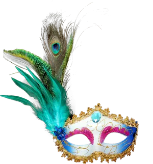 Peacock Feathered Masquerade Mask PNG Image