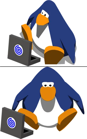 Penguin_with_ Laptop_ Vector_ Art PNG Image