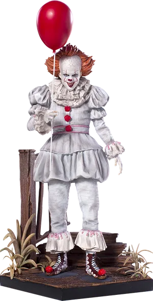 Pennywise Statuewith Red Balloon PNG Image