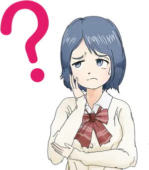 Pensive Anime Characterwith Question Mark PNG Image