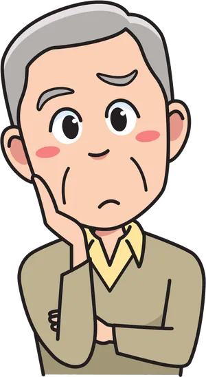 Pensive Elderly Cartoon Character PNG Image