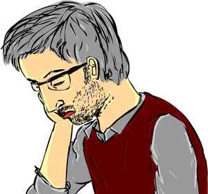 Pensive Man Illustration PNG Image