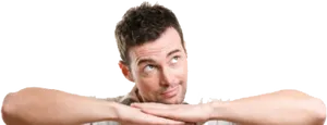 Pensive Man Resting Chin On Hands PNG Image