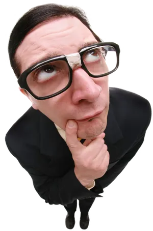 Pensive Manwith Oversized Glasses PNG Image