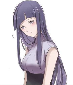 Pensive Purple Haired Anime Character PNG Image