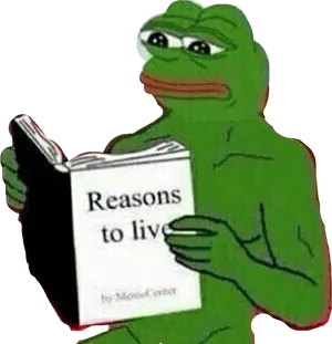 Pepe The Frog Reading Book Meme PNG Image