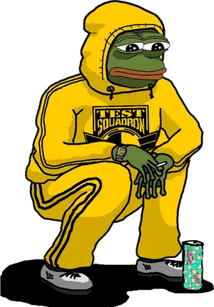 Pepein Yellow Hoodie Squatting PNG Image