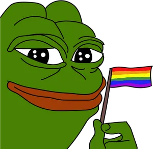 Pepethe Frog Holding Rainbow Flag PNG Image