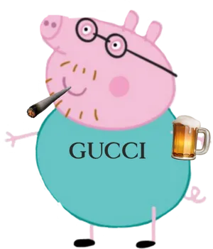 Peppa Pig Styled With Gucciand Accessories PNG Image