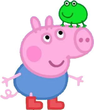 Peppa Pigwith Green Frogon Head PNG Image