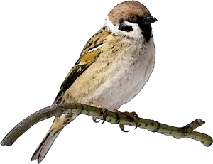 Perched Sparrow Illustration.png PNG Image