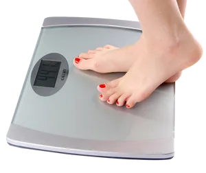 Person Weighing Themselveson Digital Scale PNG