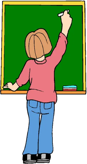 Person Writingon Green Blackboard PNG Image