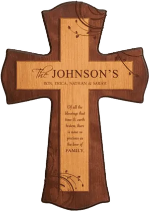 Personalized Family Name Wooden Cross PNG Image