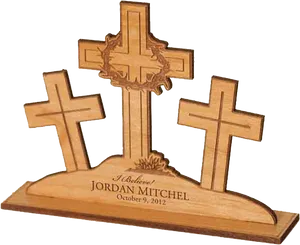 Personalized Wooden Cross Memorial PNG Image