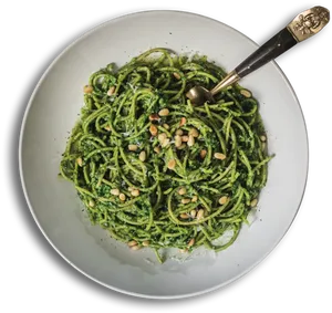 Pesto Spaghettiwith Pine Nuts PNG Image