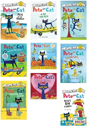 Pete The Cat Book Covers Collection PNG Image