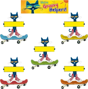 Pete The Cat Skateboarding Helpers PNG Image