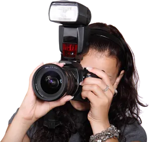 Photographerin Actionwith Cameraand Flash PNG Image